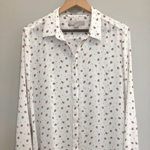 LOFT berry pattern button down L - Picture 3 of 11